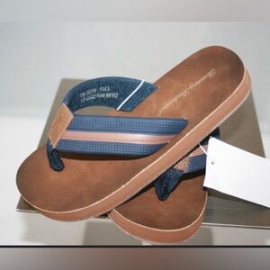 Tommy Bahama Kids Boys Flip Flop Sandals Brown Blue Sz 12-13 M Casual Beach NWT